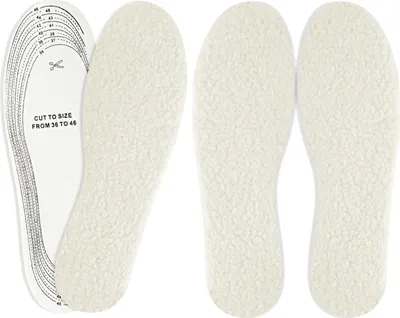 Produktbild von 2 Paar Einlegesohlen mit Schafwolle Natürlichem Kork, Wärme Schuheinlagen Winter Lammwoll Einlagen Schuhe Thermo Pads Wollsohle Wintereinlegesohlen Schaffellsohlen für Damen Herren Erwachsene 36-47