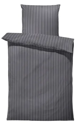 Produktbild von 4 teilig Bettwäsche 135x200 cm gestreift anthrazit Elegant Damast Microfaser