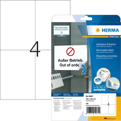 Produktbild von HERMA - Etikett 5082 105x148mm A6 ablösbar weiß 100 Etiketten | 32 Stück