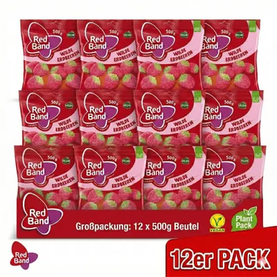 Immagine prodotto di Red Band Fragole selvatiche, caramelle gommose alla frutta, sacchetto da 500 g, 12 pezzi