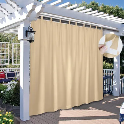 Produktbild von Vorhang Wasserdicht Blickdicht Gardine Sonnenschutz Outdoor Verdunkelungsvorhnge mit Schlaufen fr Terrasse Balkon Garten Hof, 254x244cm, Beige