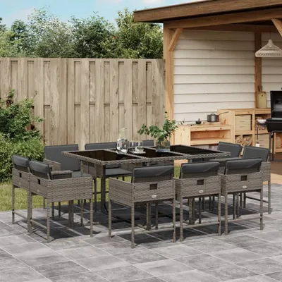 Produktbild von Best Möbel Gartenmöbel Set Balkonmöbel-Set 11-tlg. Garten-Essgruppe mit Kissen Grau Poly Rattan - Gartenmöbelgarnituren Cloris 3711341 4parcel