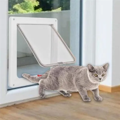 Imagen del producto de Mirador para gatos - Puerta para mascotas - Para interior y exterior - Con cierre de 4 vías - Tamaño medio - Blanco