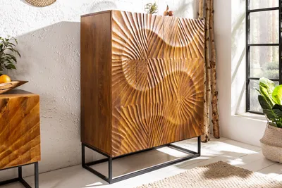 Produktbild von Massives Highboard SCORPION 100cm braun Mangoholz Sideboard Kommode Anrichte Hochschrank 3D
