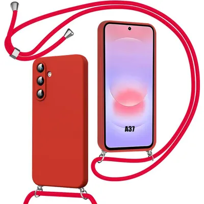 Image de Coque pour Samsung Galaxy A37 5G, Protection Silicone Liquide Antichoc avec Cordon - Rouge