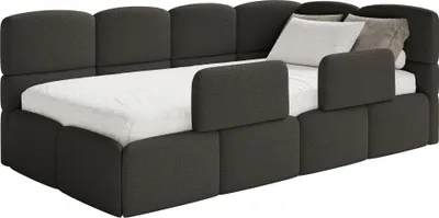 Produktbild von Selsey Cloudy – Kinderbett 120x200, Kopfteil rechts, Matratze & Bettkasten, Bouclé Braun