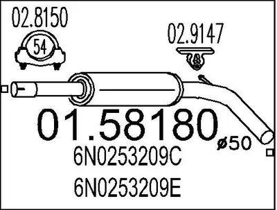 Produktbild von MTS 01.58180 Mittelschalldämpfer Schalldämpfer für VW POLO (6N2) Polo Schrägheck (6N1)
