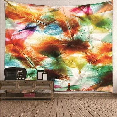 Imagen del producto de Tapiz para dormitorio, decoración de pared de macramé con plumas de poliéster, colores variados, 300x260 cm, ideal para el hogar
