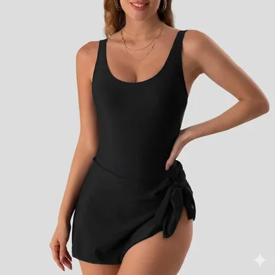Obrázek produktu pro Pohodlné dámské plavky se sukní, bočním rozparkem a spodními kalhotkami, dámské plavky – SWIMELLA 2XL/3XL černé