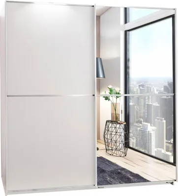 Produktbild von Schwebetürenschrank Baden Kleiderschrank Breite wählbar weiß Spiegel,180cm