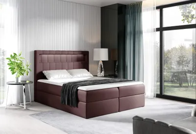 Produktbild von Boxspringbett Schlafzimmerbett STORM 160x200cm Kunstleder Weinrot inkl. LED
