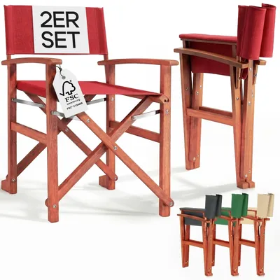 Produktbild von CASARIA® Regiestuhl 2er Set aus FSC® Eukalyptusholz – Klappbarer Gartenstuhl mit Armlehnen, waschbarem Bezug & 46 cm Sitzhöhe, bis 160 kg belastbar – Holzstuhl für Balkon, Terrasse & Camping