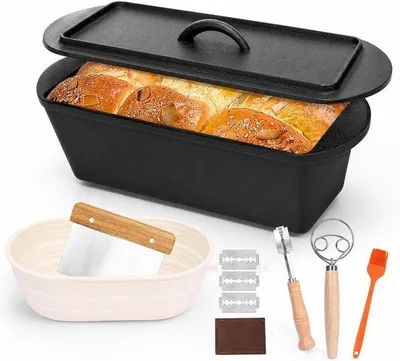 Productafbeelding van Gietijzeren pan 36 cm - broodbakvorm met deksel - optimale warmteopslag - perfect voor broodbakken