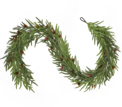 Künstliche Weihnachtsgirlande, Norfolk-Kiefer, rot, 6 Fuß
