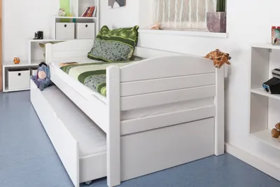 Produktbild von Einzelbett / Gästebett "Easy Premium Line" K1/s Voll inkl. 2. Liegeplatz und 2 Abdeckblenden, 90 x 200 cm Buche Vollholz massiv weiß lackiert