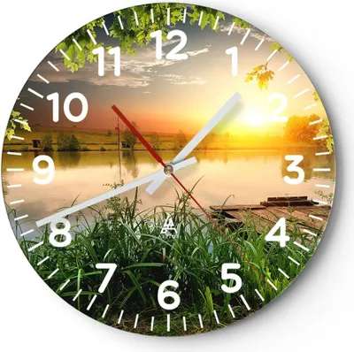 Produktbild von Wanduhr - Rund - Glasuhr - Brücke See - 30x30cm - Schleichendes Uhrwerk - Lautlos - zum Aufhängen bereit - Dekoration Modern - Wanddekoration aus Glas - C4AR30x30-3914