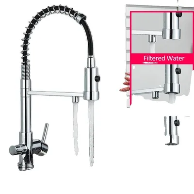 Obrázek produktu pro Kuchyňská baterie, dvojitá rukojeť, výsuvná sprcha, chrom