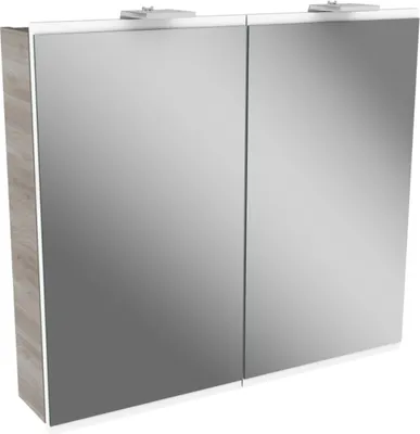 Produktbild von FACKELMANN LED Spiegelschrank LIMA / Badschrank mit Soft-Close-System / Maße (B x H x T): ca. 80 x 73 x 15,5 cm / Möbel fürs WC oder Badezimmer / Korpus: Braun / Front: Weiß/Spiegel