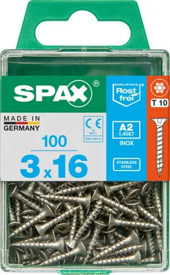Imagen del producto de SPAX 4197000300162, tornillo, acero inoxidable, para madera, con cabeza plana, con ranura Torx, acero inoxidable