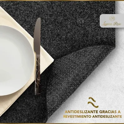 Produktbild von Zimtky Filz Platzsets Anthrazit Rechteckig abwaschbar 44x32cm 4mm dick, 12er-Set mit 6 Getränkeuntersetzern
