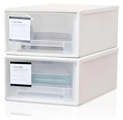 Schubladenbox 2er-Set, Kunststoff, Weiß, stapelbar, 27,5x18,5x10 cm