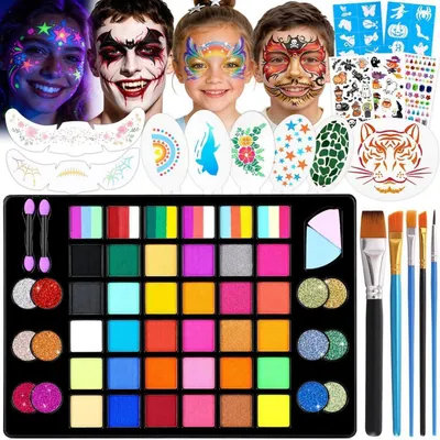 Produktbild von Kinderschminke Set 48 Farben Wasserbasis Theaterschminke Faschingsschminke Face Paint Halloween Karneval