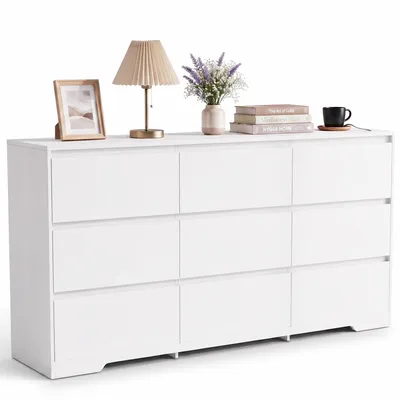 Produktbild von Kommode BEALIFE 150x35x75 cm mit 9 Schubladen | Aus MDF mit Kippsicherung | Weiß | AP142