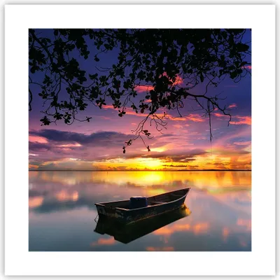 Produktbild von Poster - Poster ohne Rahmen - Boot Sonnenuntergang See Himmel - 40x40 cm - Wand Bild - Wanddeko - Wandbilder - Kunstposter - Wandposter - Bilder - Kunstdruck - Wandbild - P2XAC40x40-2967