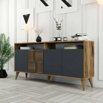 Image de Garigliano - Buffet, 160x35x79h cm Noyer Brun, 2 Étagères
