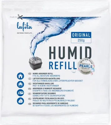 Produktbild von 1x Lafita Luftentfeuchter Nachfüllung - 250 Gramm - Duftneutral - Perlen - absorbiert bis zu 50% mehr Feuchtigkeit