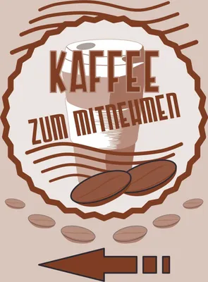 Produktbild von Verkaufsschild Schild Kaffee Mitnehmen Hochkant mit Pfeil links A2 (420x594mm)