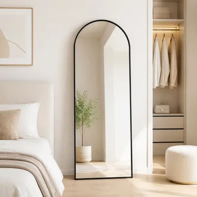 Immagine prodotto di Specchio a figura intera INONEFT, specchio da terra curvo, 162 x 53 cm, cornice in lega di alluminio, specchio da parete o a parete curva, ideale per la camera da letto, colore nero