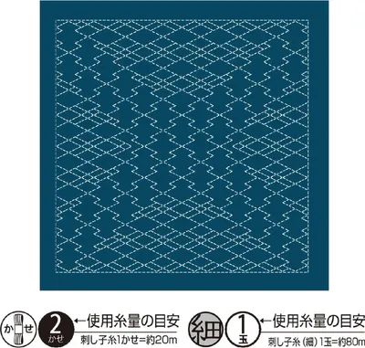 Produktbild von Olympus Sashiko Sampler (nur Stoff) "Hana Fukin (Navy) Matsukawabishi Nagomi Series", Stoff bedruckt, 33x33cm, Hergestellt in Japan