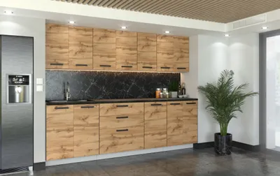 Zdjęcie produktu dla ULWEHOME Meble kuchenne Zestaw mebli kuchennych Kuchnia Milan 260cm | szafka • regał • blat • aneks kuchenny | Dąb Wotan 2,6 m