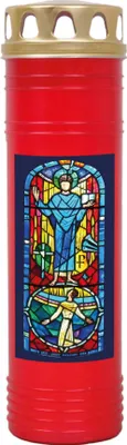 Image de Bougie funéraire rouge 170h ( couvercle or ) - fenêtre bleue
