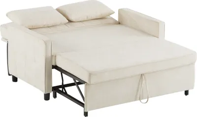 Produktbild von Merax Zweisitziges Sofabett mit Schlaffunktion – Weißer Chenille-Stoff, verstellbare Rückenlehne, 2-in-1 Schlaf- und Sitzgelegenheit, Beige