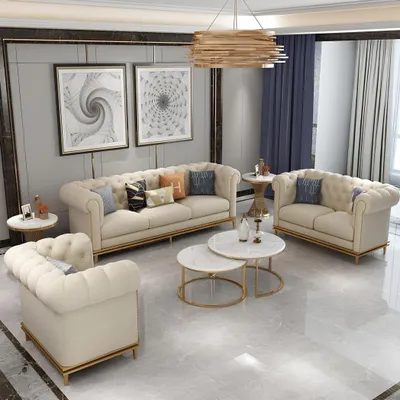 Produktbild von Sofagarnitur 321 Sitzer Ledersofa Modernes Sofa Designer Sofa Neu Chesterfield