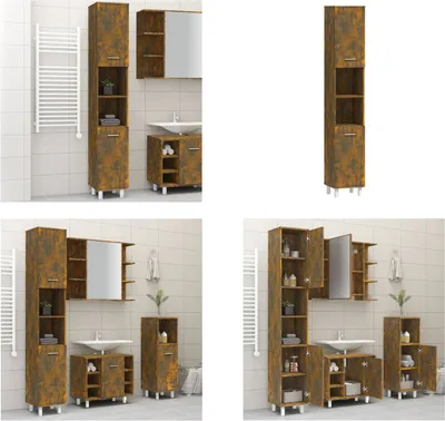 Image de vidaXL Armoire de salle de bain chêne fumé 30x30x179 cm Bois composite - Armoire de salle de bain - Meubles de salle de bain