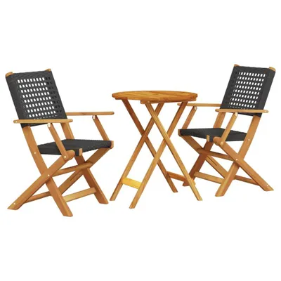 Produktbild von 3-tlg. Bistro-Set Schwarz Poly Rattan und Massivholz