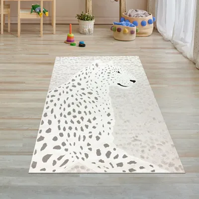 Image de Tapis de chambre d'enfant Léopard doux effet 3d adapté aux personnes allergiques en crème gris Taille - 80 x 150 cm