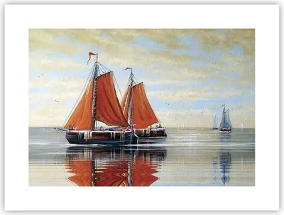 Produktbild von Poster - Poster ohne Rahmen - Segelschiffe Öl Orange - 40x30 cm - Wand Bild - Wanddeko - Wandbilder - Kunstposter - Wandposter - Bilder - Kunstdruck - Wanddekoration - Wandbild - P2XAA40x30-4404