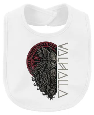 Imagen del producto de Babero para bebé, diseño "Valhalla, guerrero vikingo, Odín, runas, barba, casco, nórdico, Asgard", color blanco, talla única