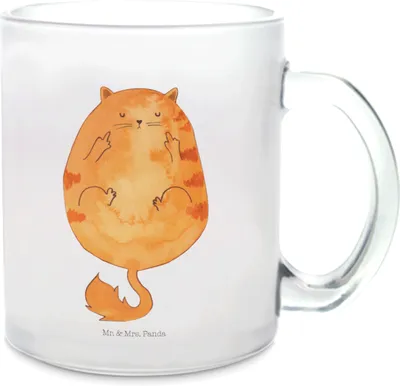 Produktbild von Mr. & Mrs. Panda Teetasse Katze Frühaufsteher - Transparent - Geschenk, Pott, Katzen, Kaffee, Lustig, Tee Tasse, Häferl, Mittelfinger, Trinkglas, Teeglas
