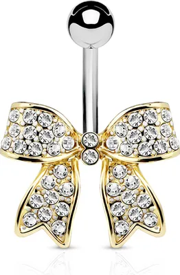 Produktbild von Bauchnabelpiercing Schleife Zirkonia Kristalle Strass Autiga® gold-klar