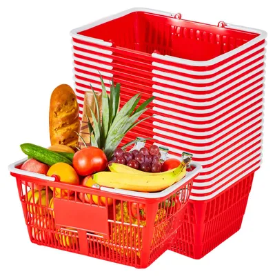 Produktbild von Einkaufskorb 20er-Pack - Verkaufskorb 21 L - Stapelbar - Aus PE-Kunststoff - Mit Griffen - Tragkraft 9 kg - Für Supermarkt & Einzelhandel