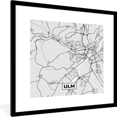 Produktbild von MuchoWow® Gerahmtes Poster Deutschland - Karte - Ulm - Stadtplan 40x40 cm - Poster mit Schwarzem Bilderrahmen Wandposter Rahmen Foto Bilder - Poster - Plakat im Rahmen