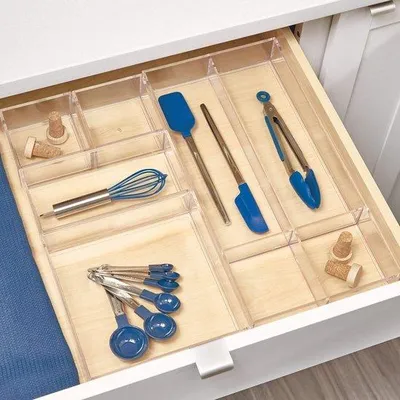 Immagine prodotto di Divisorio per cassetto per portaposate extra piccolo - Divisorio per cassetti impilabile in plastica - Trasparente