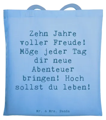 Produktbild von Mr. & Mrs. Panda Tote Bag Spruch 10. Geburtstag Freude - Sky Blue - Geschenk, Beutel, Schultasche, Tasche, unvergessliche Momente, Einkaufstasche, Meilenstein, zehnter