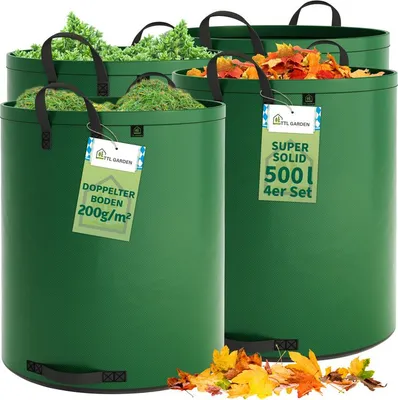 Produktbild von TTL GARDEN 4x 500L Gartensack SUPER SOLID Grün – extra stabil mit Doppelboden & 4 Griffen