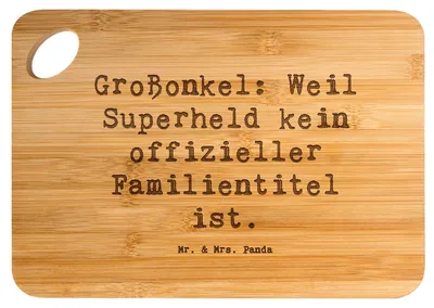 Produktbild von Mr. & Mrs. Panda Hackbrett Spruch Großonkel Superheld - Transparent - Geschenk, Heldentaten, Frühstücksbrett, Holzbrett, Familientradition, persönliche Erinnerungen
